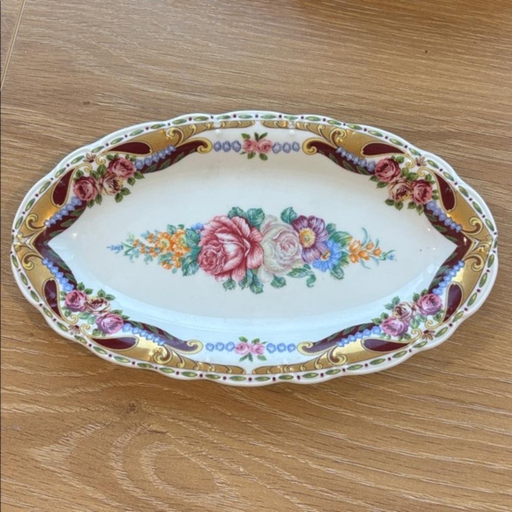 Made in Italy Vintage Floral ceramic Oval small Plate porcelain trinket dish